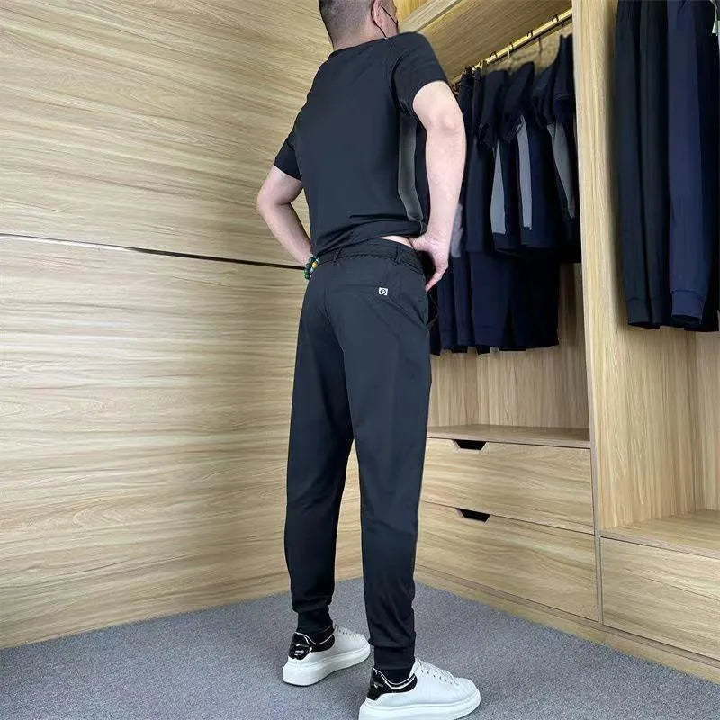 Men's Casual Sports Short Sleeve Long Pants Two-Piece Set